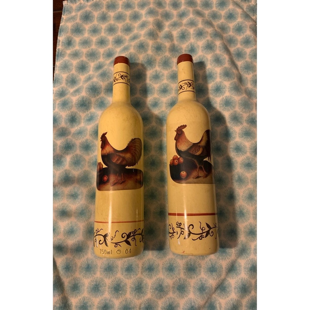 Vintage Style Rooster Ceramic Decorative Wine Bottles Farmhouse Decor‎ Set of 2 - Picture 2 of 8
